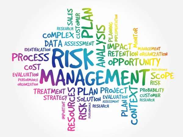 Gerenciamento Risco Colagem Nuvem Palavras Fundo Conceito Negócios —  Vetores de Stock