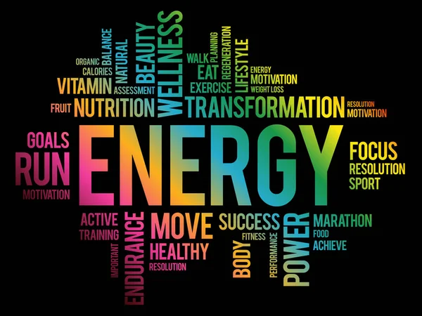 Energia Palavra Nuvem Colagem Fitness Esporte Conceito Saúde —  Vetores de Stock