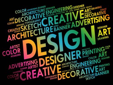 Tasarım kelime bulutu kolaj, yaratıcı iş kavramı