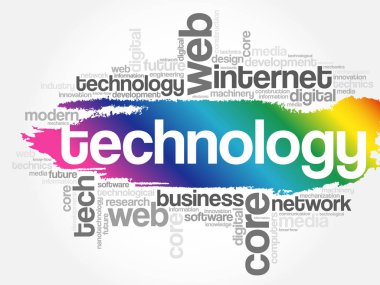 Teknolojik kelime bulut kolajı, iş konsepti geçmişi