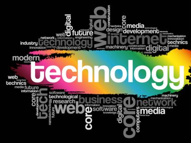 Teknolojik kelime bulut kolajı, iş konsepti geçmişi