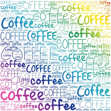 Kahve kelimeleri kolajı gölgeler, sanat konsepti arka plan