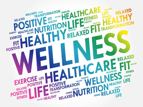 Wellness Λέξη Σύννεφο Καλή Φυσική Κατάσταση Τον Αθλητισμό Την Υγεία — Διανυσματικό Αρχείο