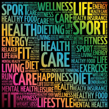 Sağlık hizmeti kelimesi bulut kolajı, sağlık konsepti geçmişi