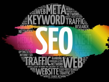 SEO (arama motoru optimizasyonu) sözcüğü bulut iş kavramı