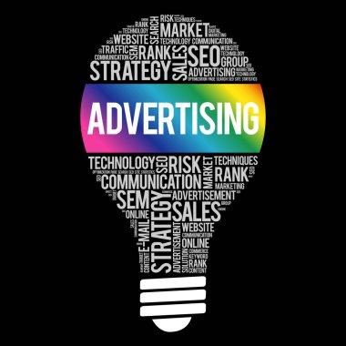 Reklam ampul kelime bulutu, iş kavramı