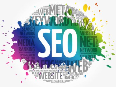 SEO (arama motoru optimizasyonu) sözcüğü bulut iş kavramı