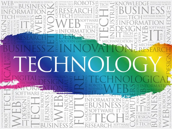 Technologie Wort Wolke Collage Geschäftskonzept Hintergrund — Stockvektor