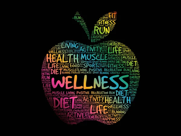 Wellness Apple Word Cloud Collage Fundo Conceito Saúde —  Vetores de Stock