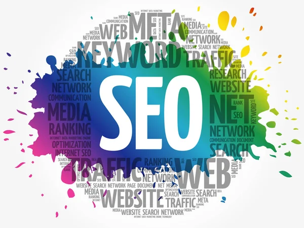 Seo Ottimizzazione Dei Motori Ricerca Word Cloud Business Concept — Vettoriale Stock