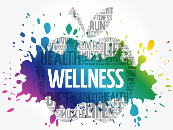 Wellness Apple Word Cloud Collage Fundo Conceito Saúde —  Vetores de Stock