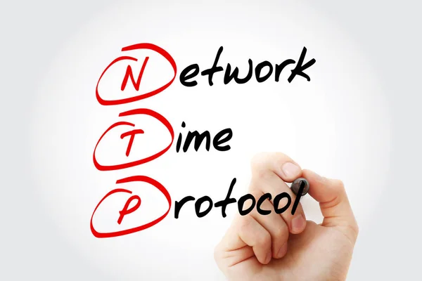 Tangan Menulis Ntp Network Time Protocol Dengan Penanda Konsep Bisnis — Stok Foto