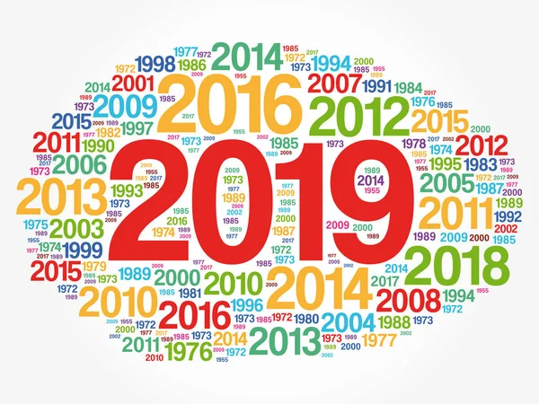 2019 Feliz Año Nuevo Años Anteriores Palabra Nube Collage — Vector de stock