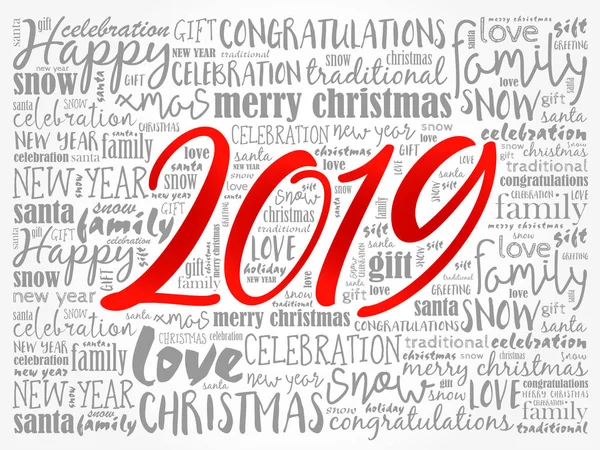 2019 Happy New Year Christmas Background Word Cloud Holidays Lettering — Stock Vector