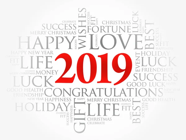 2019 yıl tebrik kelime bulutu kolaj, mutlu yeni yıl kutlama tebrik kartı