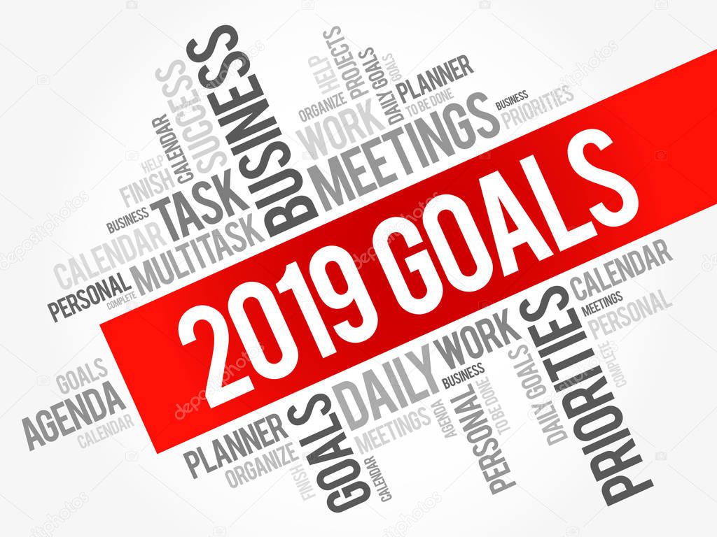 2019 Goals word cloud business concept background