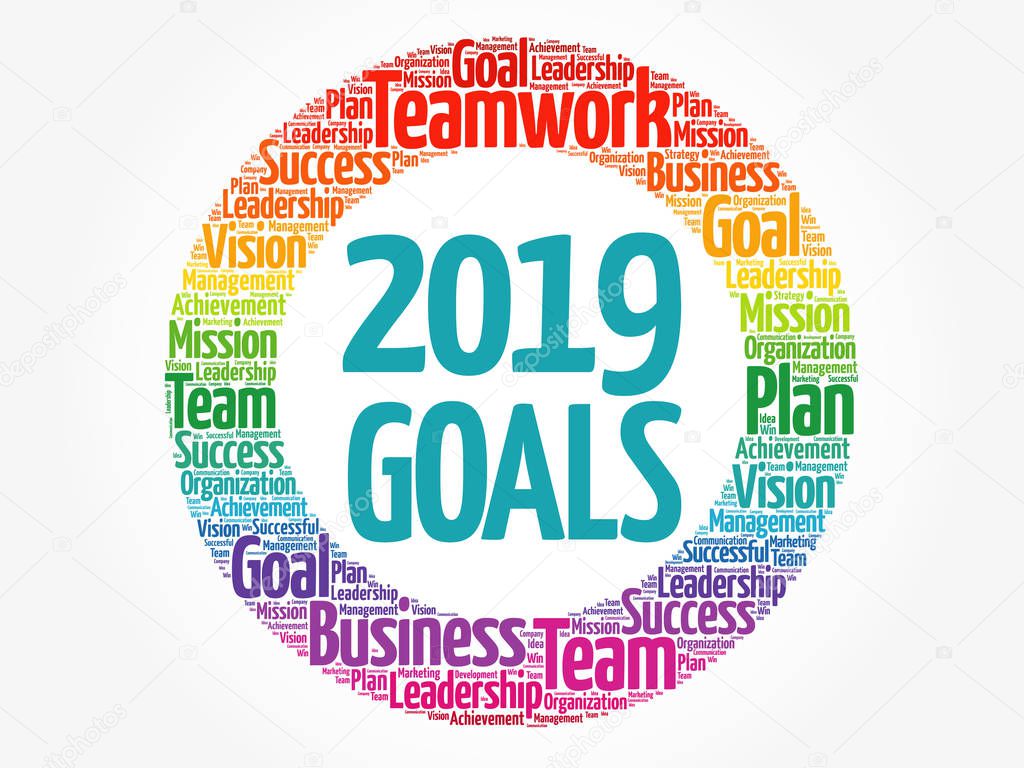 2019 Goals word cloud collage, business concept background