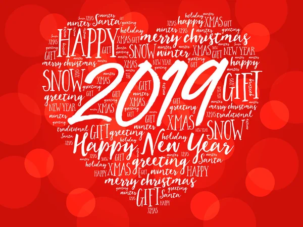 2019 Happy New Year Heart Word Cloud Collage Праздничный Фон — стоковый вектор