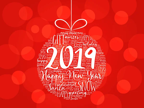Новым 2019 Годом Рождественский Шар Слово Облако Праздники Буквы Коллаж — стоковый вектор