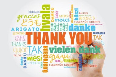 Teşekkür ederim Word Cloud marker, kavram arka plan ile tüm dillerde