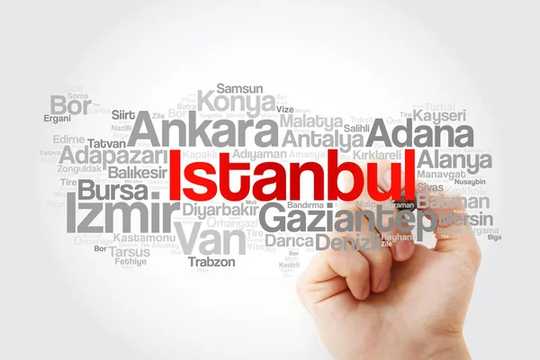 Lista Ciudades Turquía Word Cloud Map Business Travel Concept Background — Foto de Stock
