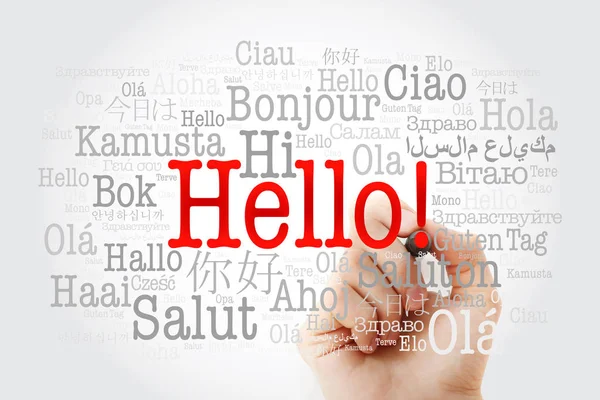 Hello Word Cloud Marker Different Languages World Background Concept — Stock Photo, Image