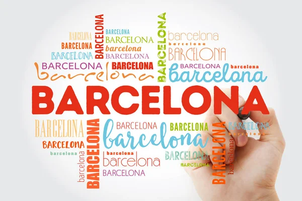 Barcelona Wallpaper Nuvem Palavras Com Marcador Fundo Conceito Viagem — Fotografia de Stock