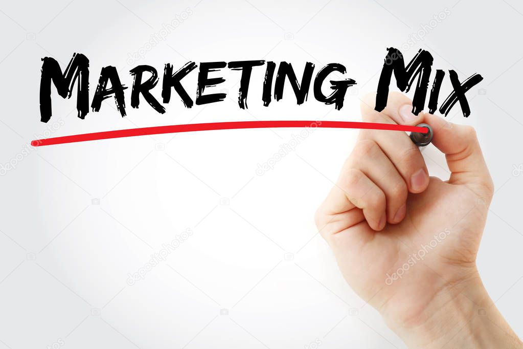 Hand writing Marketing mix with marker, concept background