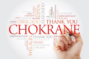 Chokrane (Arapça - Orta Doğu, Kuzey Afrika teşekkür ederim) Word Cloud marker, tüm dilleri ile