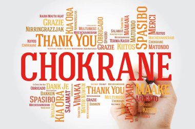 Chokrane (Arapça - Orta Doğu, Kuzey Afrika teşekkür ederim) Word Cloud marker, tüm dilleri ile