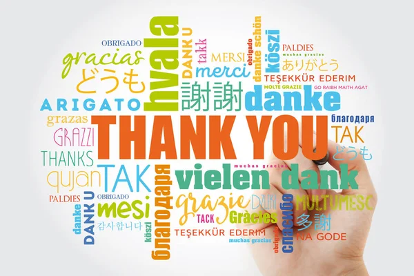Teşekkür ederim Word Cloud marker, kavram arka plan ile tüm dillerde