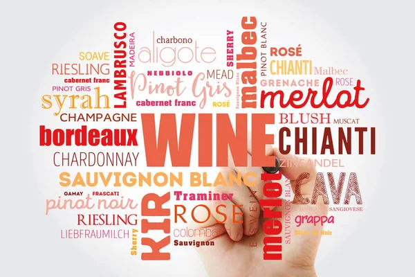 WINE VARIETALS Types word cloud collage with marker, concept background