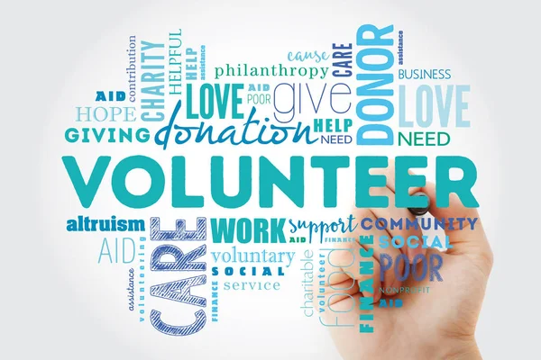 Voluntariado Palavra Nuvem Colagem Com Marcador Fundo Conceito Social — Fotografia de Stock