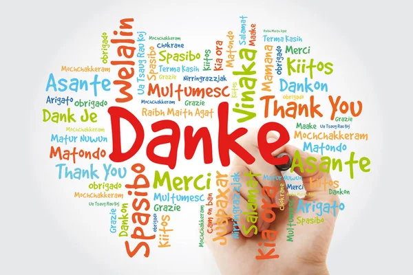 Danke Danke Auf Deutsch Wortwolke Mit Marker Alle Sprachen — Stockfoto