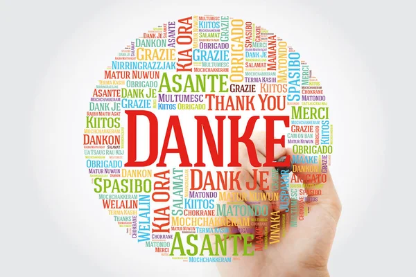 Danke Děkuji Němčině Slovo Mrak Značkou Všechny Jazyky — Stock fotografie