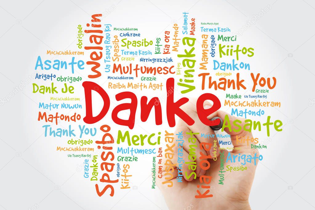 Danke (Thank You in German) Word Cloud with marker, all languages