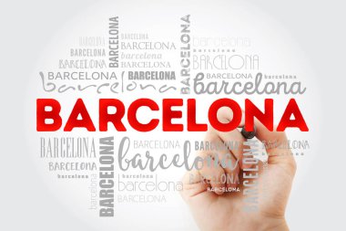 Marker, seyahat kavramı arka plan ile Barcelona duvar kağıdı kelime bulutu