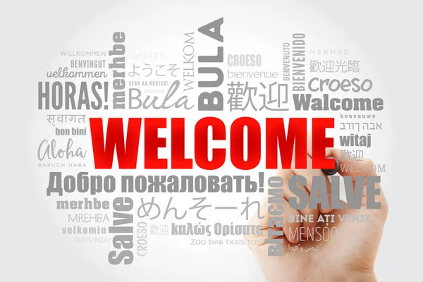 Welcome Word Cloud Marker Different Languages Conceptual Background — Stock Photo, Image