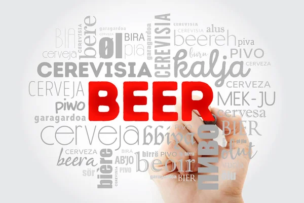 BEER in different languages of the world (english, french, german, etc) Word Cloud collage with marker, multilingual background