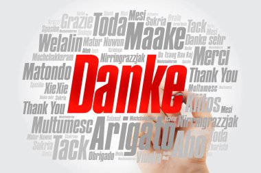 Danke (teşekkür ederim Almanca) kelime bulutu marker, tüm dilleri ile