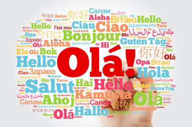 Marker ile dünyanın farklı dillerde ola (Merhaba tebrik Portekizce) Kelime bulutu