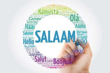 SALAAM (Hello Greeting in Persian,Farsi) word cloud in different languages of the world with marker clipart