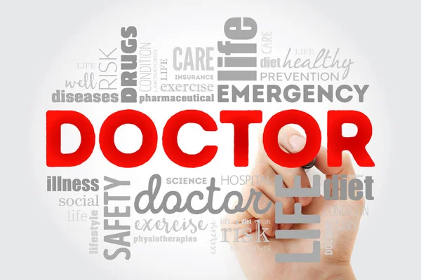 Dokter Word Cloud Collage Met Marker Gezondheidszorg Concept Achtergrond — Stockfoto