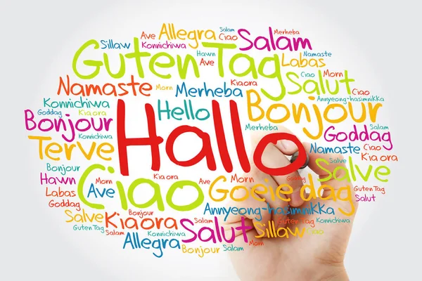 Hallo Hallo Gruß Wortwolke Verschiedenen Sprachen Der Welt Hintergrundkonzept — Stockfoto