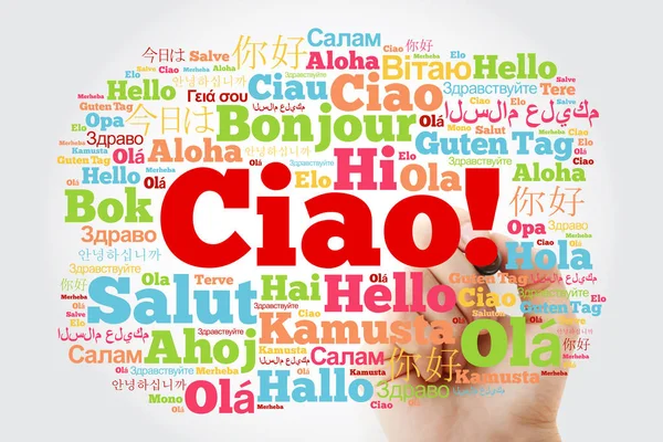 Ciao Bonjour Salut Italien Nuage Mots Dans Différentes Langues Monde — Photo