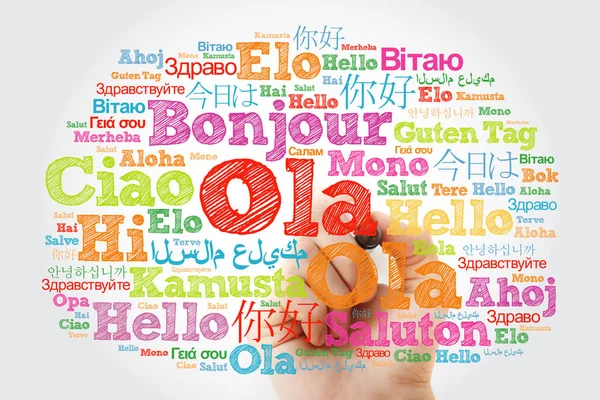Nube Palabras Ola Hello Greeting Portugués Diferentes Idiomas Del Mundo —  Fotos de Stock