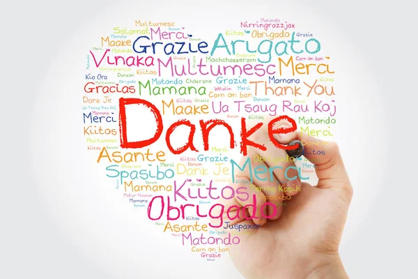 Danke Gracias Alemán Love Heart Word Cloud Diferentes Idiomas Con — Foto de Stock