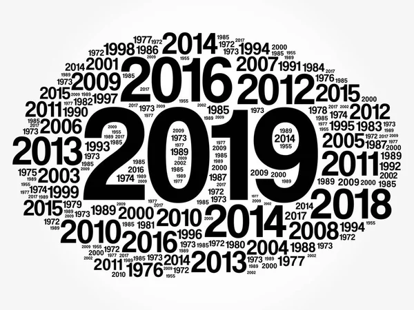 2019 Feliz Año Nuevo Años Anteriores Palabra Nube Collage — Vector de stock