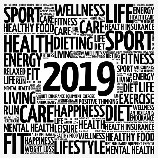 2019 Health Sport Goals Word Cloud Concept Background — Stock Vector