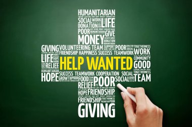 Wanted kelime bulutu kolaj, kavram yazı tahtası üzerinde çapraz yardım